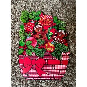 Vintage Eureka USA Christmas Gingerbread Basket Paper Cutout Wall Decor 12 Inch